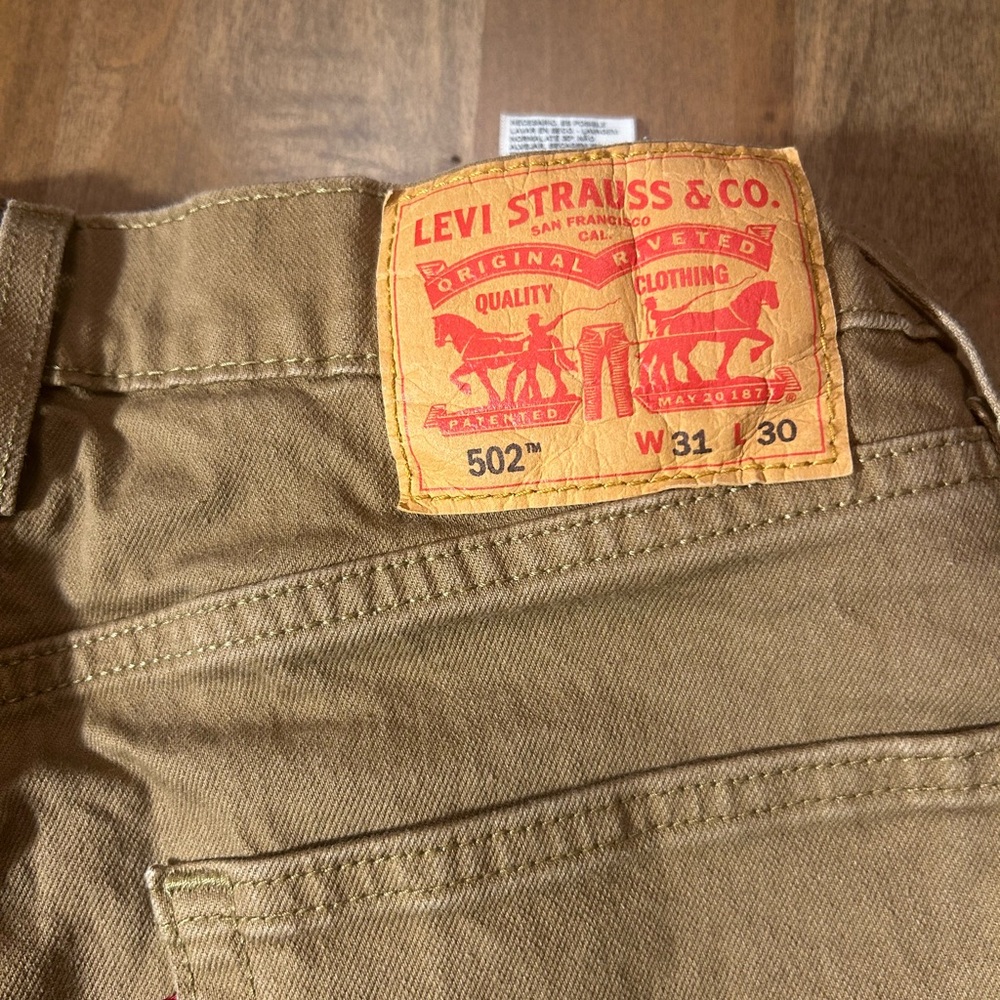 Levi’s 502 Khaki Jeans Men’s 31x30 Tan Tapered Leg Casual Cotton Denim